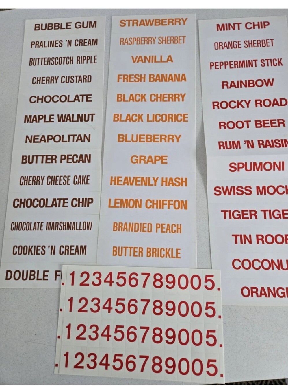 Ice Cream Dairy Numbers Menu Board Inserts Vintage Lot